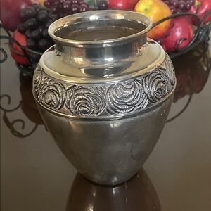Elegant Silver Plated Vase with Intricate Detailing